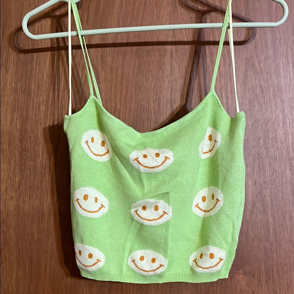 Green Smiley Face Knit Tank Top size small - Picture 1 of 3